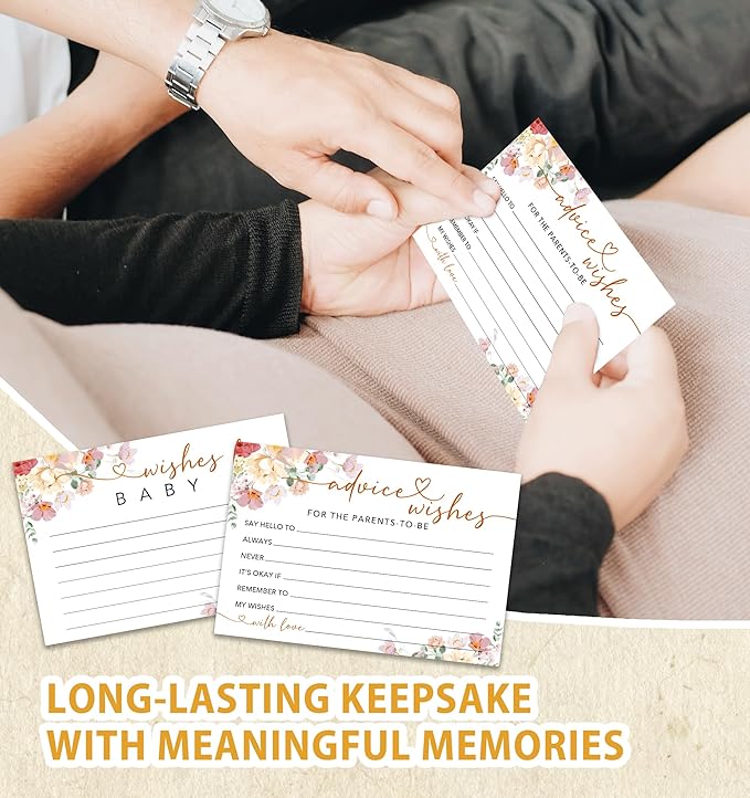 50Pcs Baby Shower Advice and Wishes Cards with Memory Guest Book – Sweet Messages for New Mom & Dad – Baby Shower Games, Party Decorations & Keepsake -A05