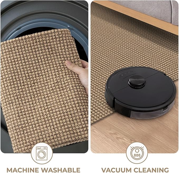 KOZYFLY Washable Area Rug 4x6 ft Non Slip Rubber Backed Living Room Rugs Braided Woven Cotton Kitchen Rugs Indoor Entryway Rug Floor Carpet for Dining Living Room Bedroom, Tan/Orange/Brown