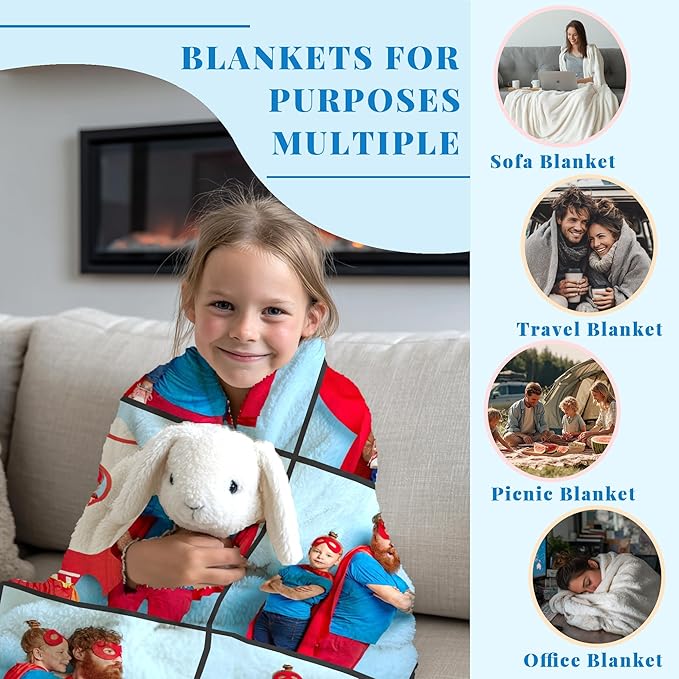 Custom Personalized 9 Photo Collage Blanket Thow Gifts with Text, Customized Pictures Blankets Gift for Christmas Birthday Thanksgiving Adults Kids Dad Mom Girlfriend Boyfriend (9 Grid)