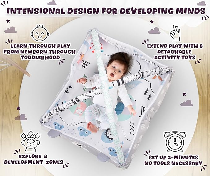 Baby Play Mat Tummy Time with Extra Mat - Baby Play Mats for Floor Activity Gym with Toys, Washable Tummy Time Mat Girl & Boy, Floor Play Mat for Babies 0 6 Months+, 43.7 x 39.8 x 20.5 Inches