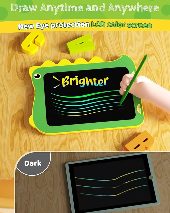 TEKFUN Toddler Boy Toys, LCD Writing Tablet for Kids, Doodle Board Dinosaur Toys, Travel Essentials Toys for 3 4 5 6 Year Old Boys Girls, Easter Birthday Christmas Gifts (8.5inch Green)