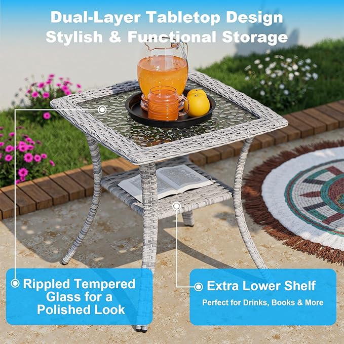 11-Piece Small Patio Furniture Set, Outdoor Swivel Rocking Chairs Set with Ottomans, Patio Bistro Set for Balcony, Deck, Porch, Khaki