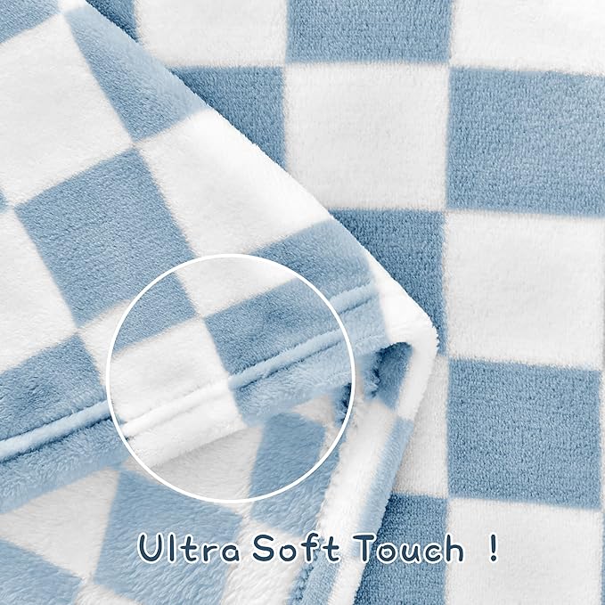 Yurhap Checkered Baby Blanket Fleece Baby Blankets for Boys, Ultra Soft Cozy Fluffy Infant Toddler Newborn Receiving Blankets for Crib Stroller, 30''x40'', Blue