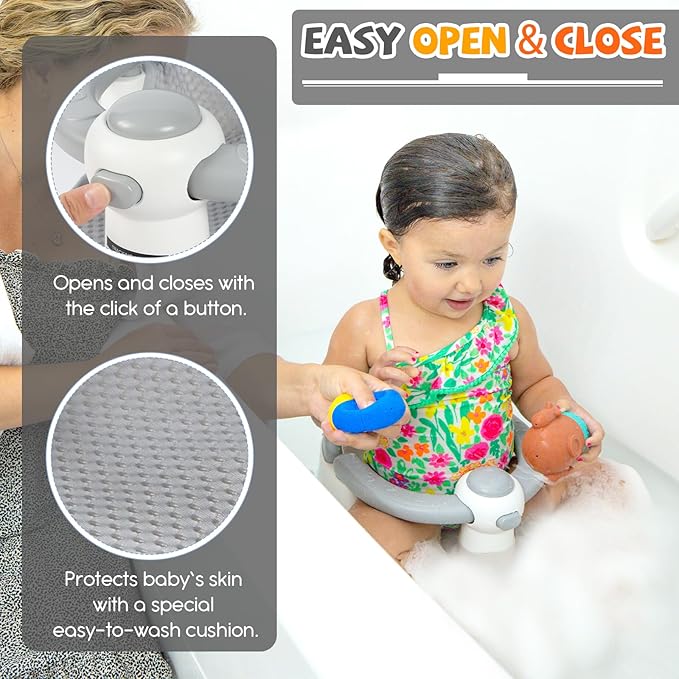 Baby Bath Seat for Babies 6 Months & up,3 Baby Bath Toys,Non-Slip Baby Bath Seat, Safe & Comfortable Baby Bath Support, Blue