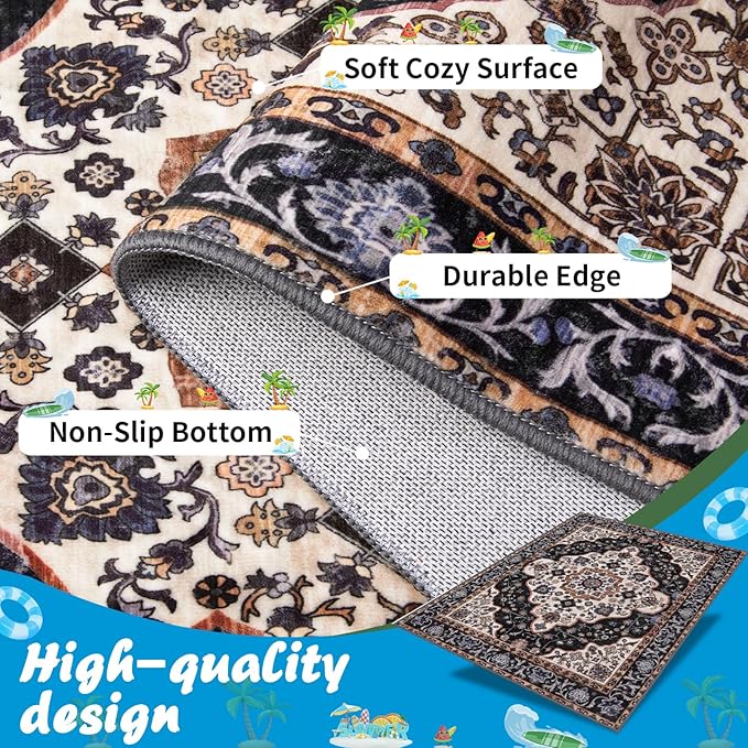 Ciicool Washable Runners Area Rug for Hallways, Ultra Soft 2'6 "x8' ft Boho Print Non-Slip Vintage Oriental Medallion Long Carpet for Kitchen Bedroom Laundry Bathroom