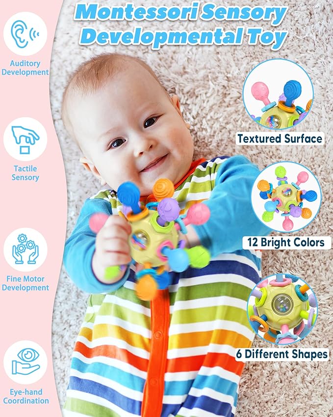 Baby Toys for 0-6 6-12 Months Ages 0-2, Tummy Time Montessori Toys for Babies 0 3 6 9 12 18 Months, Newborn Infant Sensory Toys, Baby Shower Gifts for Boys Girls -Yellow