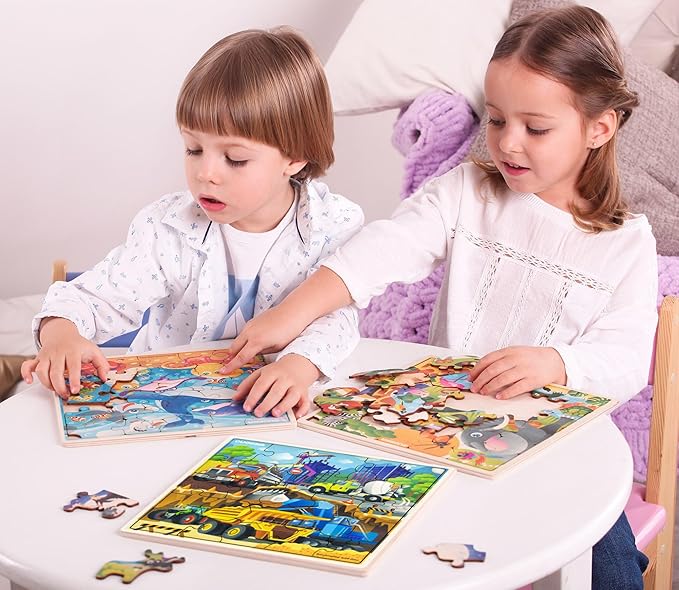 QUOKKA Wooden Transport Puzzles for Kids Ages 3-5 – 28 Pieces Toddlers Kids Puzzles Ages 4-8 Year Olds – Wood Transport Toys for Children Games for Boys and Girls 6-8 yo