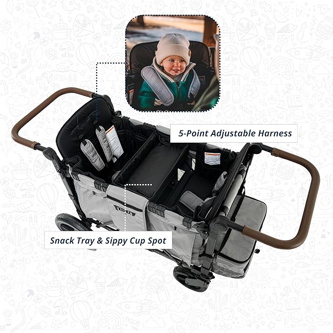 Keenz XC EVO - Luxury 2 Passenger Stroller Wagon for Kids | Foldable 2 Passenger Quad Seater with Adjustable Canopy | Gray