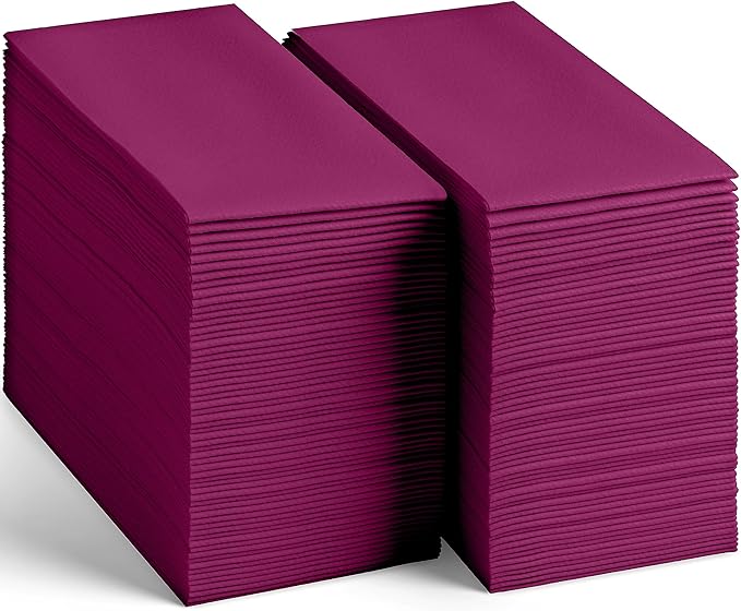 Linen-Feel Purple Paper Napkins - Decorative Cloth-Like Disposable Dinner Napkins - Soft And Absorbent. For Kitchen, Party, Wedding, Bathroom Or Any Occasion. (Pack of 100)