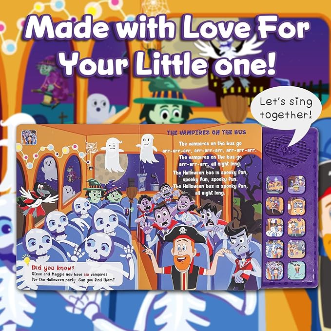 Steve and Maggie Sing-Alongs 10-Button Safe & Sound Book | Interactive Halloween Toys for Kids Ages 3-8 | Learning Books with Music Gifts for Boys & Girl