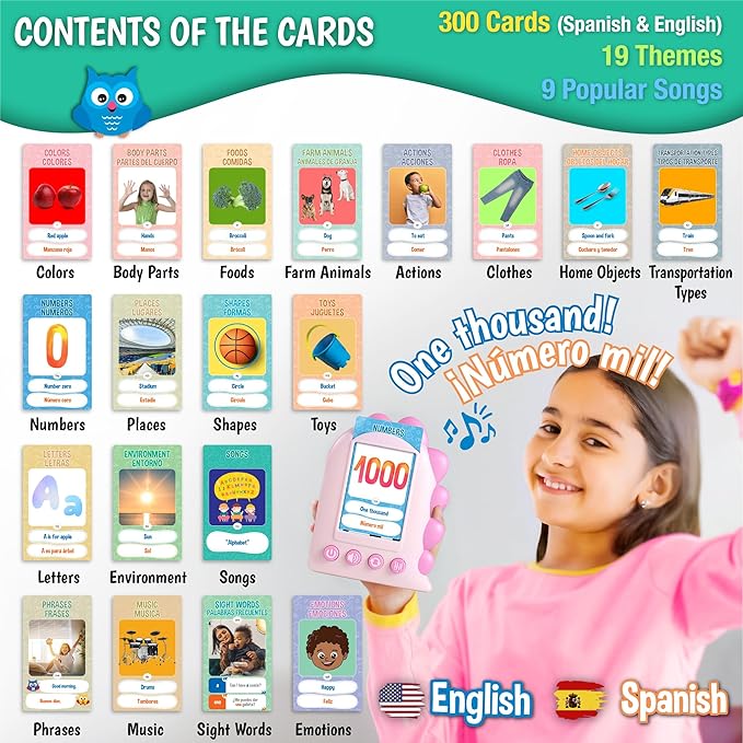 GUFINO – Spanish English Bilingual Flashcards for Toddlers 3-5 Years – Montessori Toys for 3+ Year Old, Preschool Supplies Learning Resources – Juguetes para Niñas de 3 Años o mayores. Pink