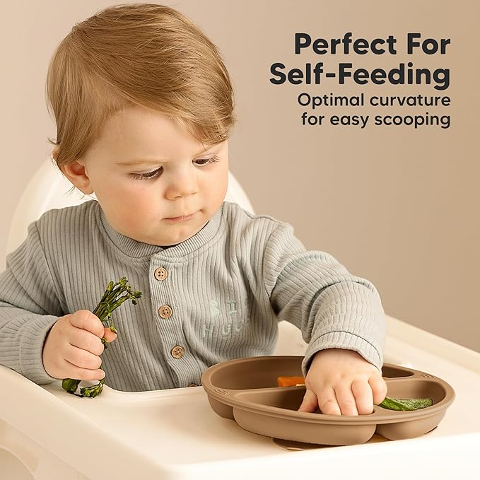 KeaBabies Suction Plates for Baby, Toddler - 3-Pack 100% Silicone Toddler Plates with Suction, Divided, BPA-Free Baby Led Weaning Essentials for Kids, Dishwasher, Microwave Safe, Durable (Rain)