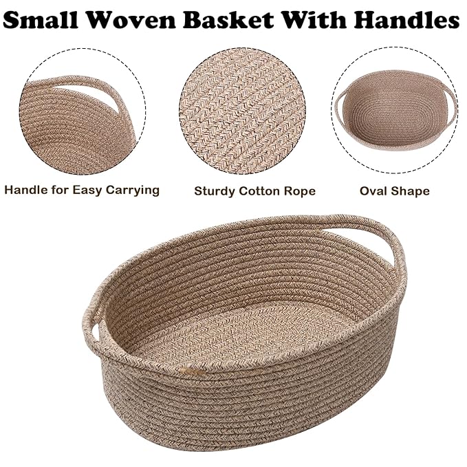 Gift Basket with Gift Bag and Ribbons,Small Rope Woven Shelf Storage,Baskets for Gifts Empty,Birthday,Shower,Decorative Organizer Box for Cat Dog Pet with Handles(Mixed Brown)