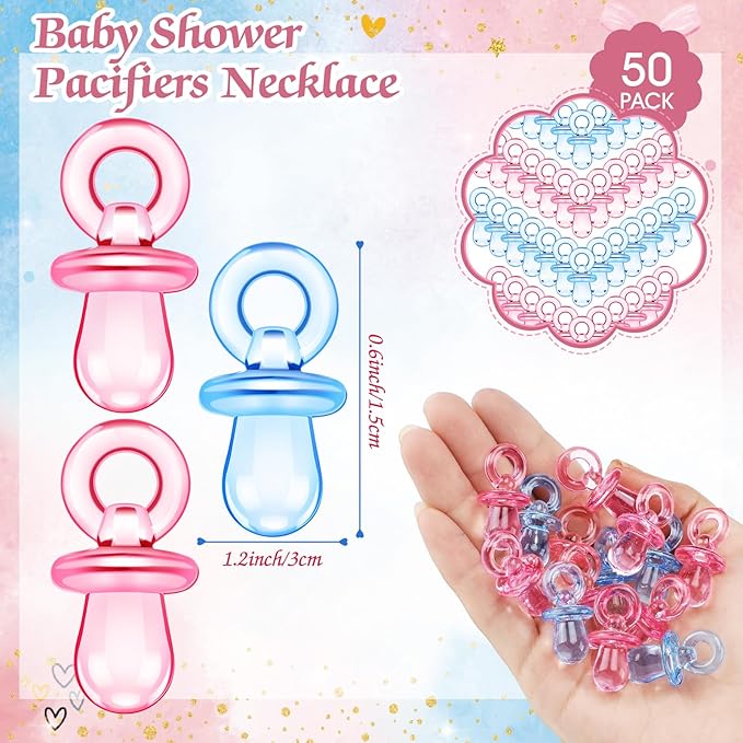 Thyle 51 Pcs Pacifier Hunt Baby Shower Games Include Hunt Sign and 50 Acrylic Pacifiers for Baby Shower Game Decoration Gift Sets Gender Reveal Party Decor(Gender Reveal)