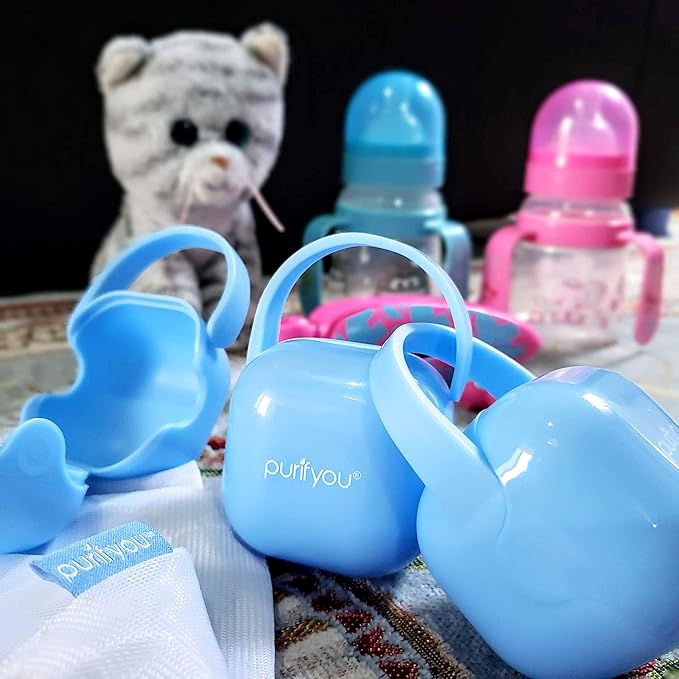 purifyou PurePouch BPA-Free Pacifier and Nipple Shield Cases - Set of 3 Baby Blue | Case for Diaper Bag & Stroller | Pacifier Box for Travel | Keeps Baby’s Binkies Clean and Accessible