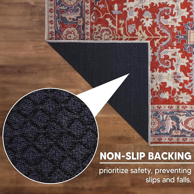 Keen Home Design 9x12 Rug - Machine Washable Area Rug with Non-Slip Backing, Ideal for Living Room, Dining Room, Bedroom - Vintage, Easy Clean, Durable, Low Pile Rug - (9' x 12')