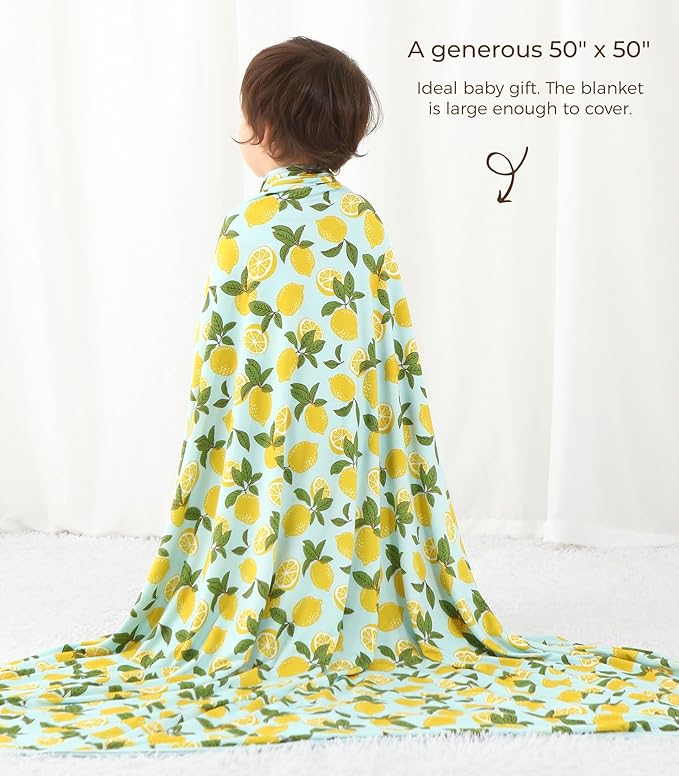 Premium Baby Blanket, Stretchy Quilt for Kid, Soft Crib Bedding for Newborn Baby and Toddler, Nursery Blanket for Boys and Girls, Viscose Made from Bamboo, 50'' x 50'' Lemons