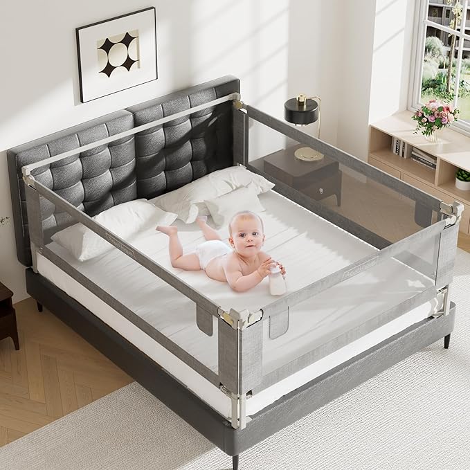3-Pack Bed Rails for Toddlers - Height Adjustable Baby Bed Rail Guard Specially Designed for Twin Size (74.8 x 74.8 x 39 Inch)