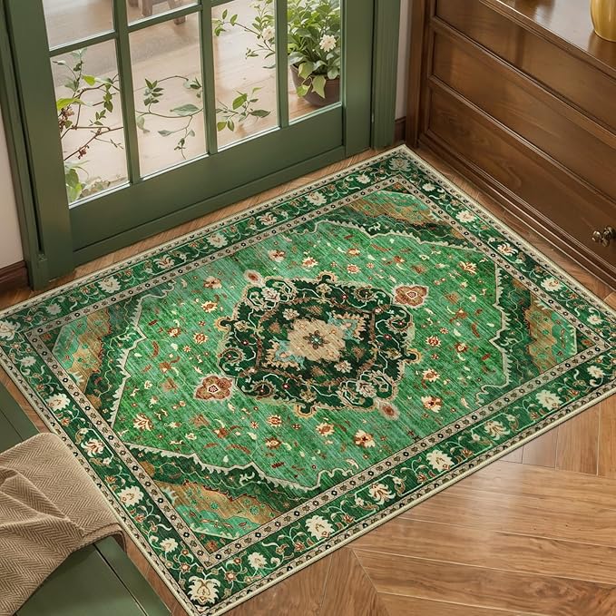 Ciicool Washable Vintage Area Rug, 2x3ft Small Boho Rug, Ultra Soft Rugs for Entryway, Non-Slip Entry Rugs Oriental Low-Pile Indoor Mat Floor Carpet for Entrance Bedroom Kitchen Bathroom Foyer Decor