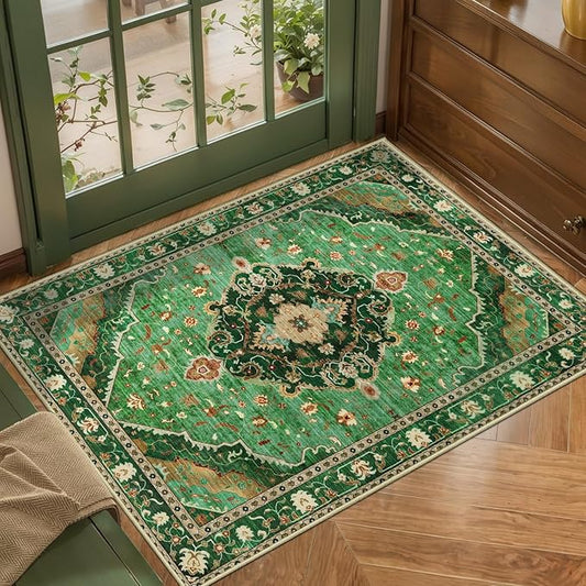 Ciicool Washable Vintage Area Rug, 2x3ft Small Boho Rug, Ultra Soft Rugs for Entryway, Non-Slip Entry Rugs Oriental Low-Pile Indoor Mat Floor Carpet for Entrance Bedroom Kitchen Bathroom Foyer Decor
