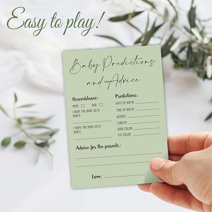30 Pcs Minimalist Green Baby Shower Game Cards, Baby Predictions And Advice Game, Baby Shower Games To Play With Family And Friends, Gender Reveal Party Supplies - A01