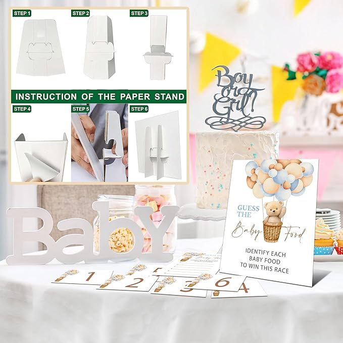 Guess the Baby Food Baby Shower Game - 8x10 INCHES Sign, 25 Answer Cards, 6 Number Cards, We Can Bearly Wait Party Supplies - F04