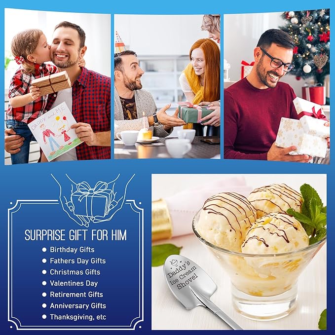 Fathers Day Dad Birthday Gifts Daddy Papa Husband Funny Dads Ice Cream Shovel for Men Him Husband Uncle Grandpa Grandfather
