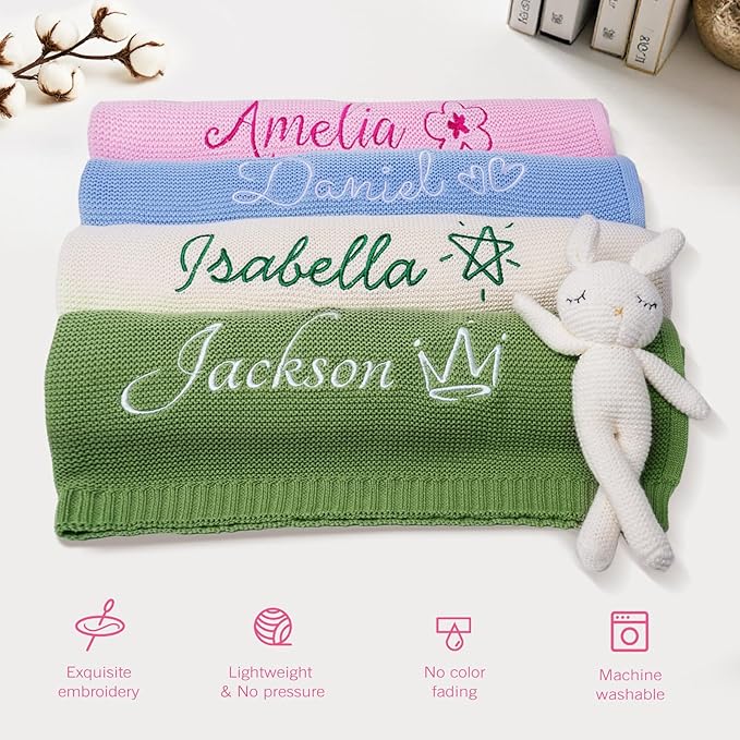 Personalized Baby Blanket with Embroidered Name, Custom Baby Blanket for Boys Girls, 30x40in Customized Baby Receiving Blankets, Personalized Christmas Birthday Boys Girls Newborn Gifts (Pink)