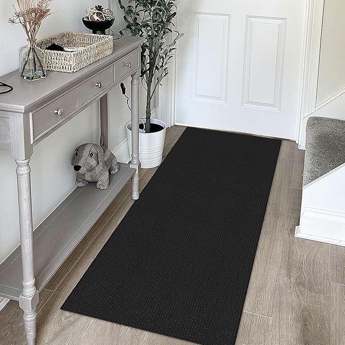 KOZYFLY Runners for Hallways 2x5 ft Washable Kitchen Runner Non Slip Rubber Backed Hall Runners Cotton Entryway Runner Rugs Floor Carpet for Indoor Backdoor Bedroom Kitchen, Black/Dark Grey