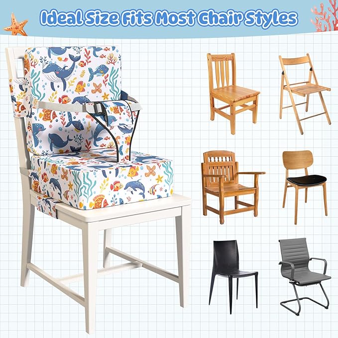 Booster Seat for Dining Table, Toddler Booster Seat for Dining Table with Safety Buckles, Anti-Scratch Easy Cleaning Toddler Seat for Table (White-Fish)