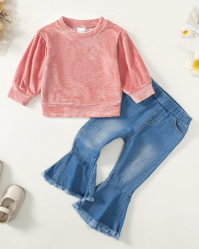 Mioglrie Toddler Girl Clothes Little Girl Denims Outfits Jeans Pants Set Little Baby Toddler Baby Clothes for Girl