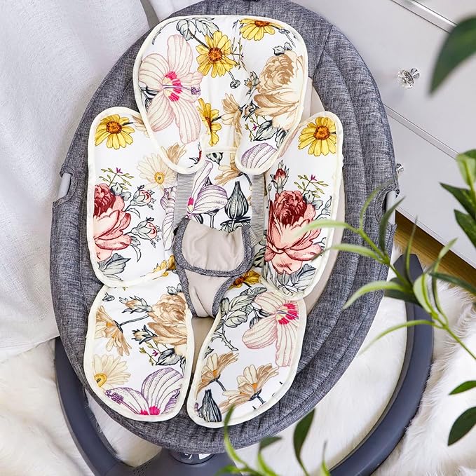 Floral Baby Car Seat Head and Body Support,2-in-1 Reversible CarSeat Insert,Soft Cushion for Stroller, Swing, Bouncer, Vintage Flowers