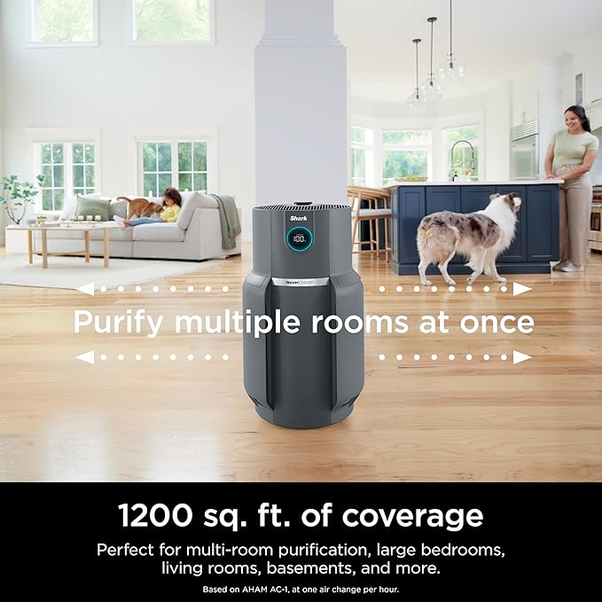 Shark Air Purifier for Home with NeverChange HEPA Air Filter, 1300 sq. ft. for Powerful Multi-Room Purification, 5-Year Filter, Filters Smoke, Captures 99.98% of Particles & Dust, HP301