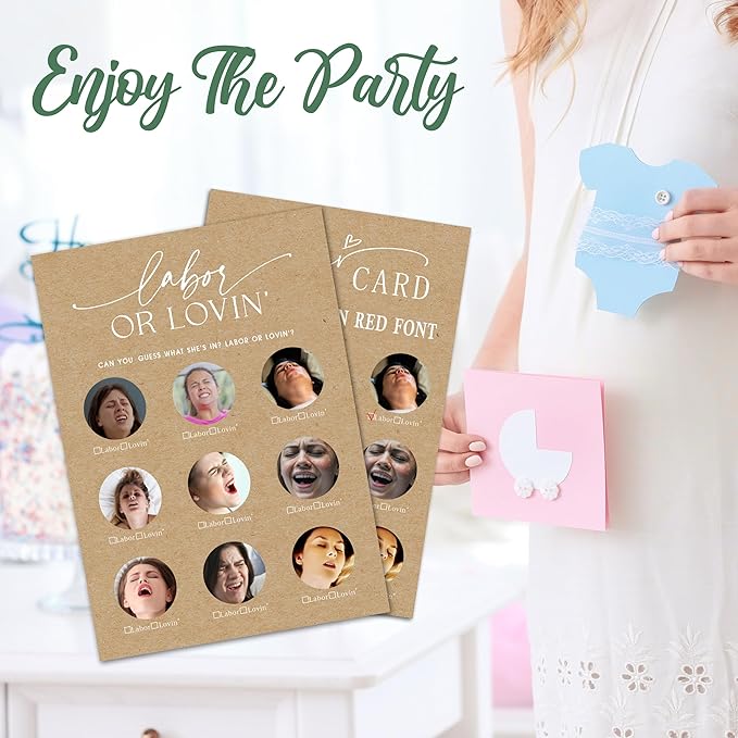 Baby Shower Game Cards - Set of 30 Labor Or Loving - Double Sided Print Baby Announcement Gender Reveal Game Card for Parents to Be - Baby Shower Party Activities Supplies - B08