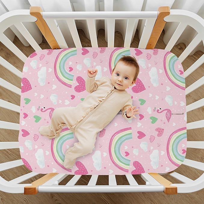 Baby Crib Sheets Cute Flamingo Crib Sheets for Boys Girls,Neutral Bassinet Toddler Bed Play Sheets Breathable Soft and Portable 52 * 28 * 9in