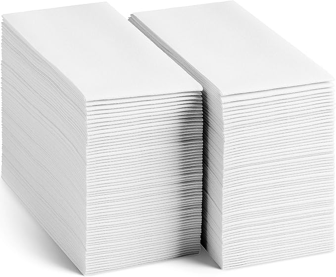Linen-Feel European-White Paper Napkins - Decortive Cloth-Like Disposable Dinner Napkins - Soft And Absorbent. For Kitchen, Party, Wedding, Bathroom Or Any Occasion. (Pack of 100)