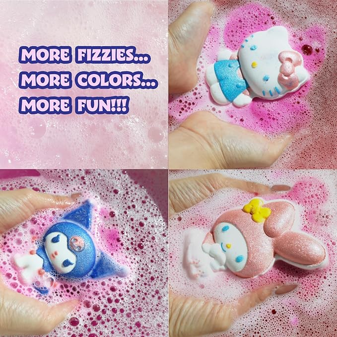 Hello Kitty and Friends Bath Bombs for Kids, Fun Bright Rainbow Colors, Berry Scented for Kids, Ages 3+, by Townley Girl