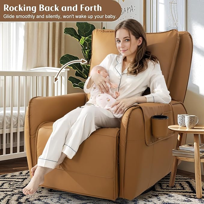 Power Recliner Gliders for Nursery, Electric Swivel Rocker Recliner Chair, Comfy Upholstered Living Room Reclining Rocking Chairs with Lumbar Support