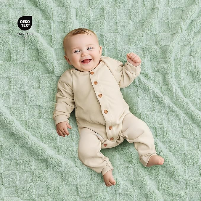 Checkered Baby Blankets Double-Sided Fleece Plush Toddler Blankets for Boys Girls, Lightweight Soft Cozy and Warm Newborn Receiving Blankets for Crib, Couch, Sofa 30 x 40 Inches Sage Tea Green