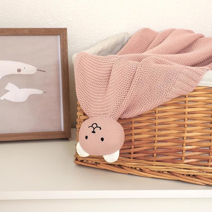 LAWKUL Baby Blanket Bear Lovey Soft Plush Security Blanket for Newborns Infants Boy Girl Knit Snuggle Comfort Pink 40x30in