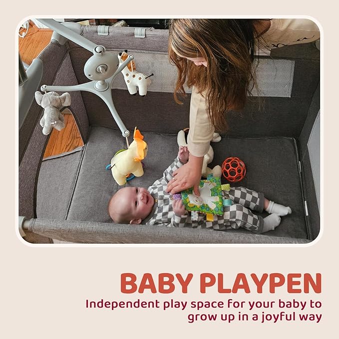 HARPPA Pack and Play 5 in 1, Portable Baby Playard for Travel, Baby Bassinet Bedside Sleeper with Mattress, Rolling Bassinet for Infant, Pack n Play with Changing Table, Bed Crib(Gray)