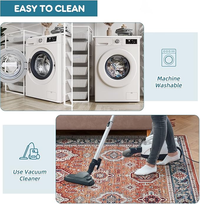 Dripex Kicthen Runner Rug-2x6 Washable Distressed Hallway Oriental Medallion Carpet Runner Non-Slip Non-Shedding Laundry Mat Foldable Thin Entry Throw Area Rug for Living Room Bedroom