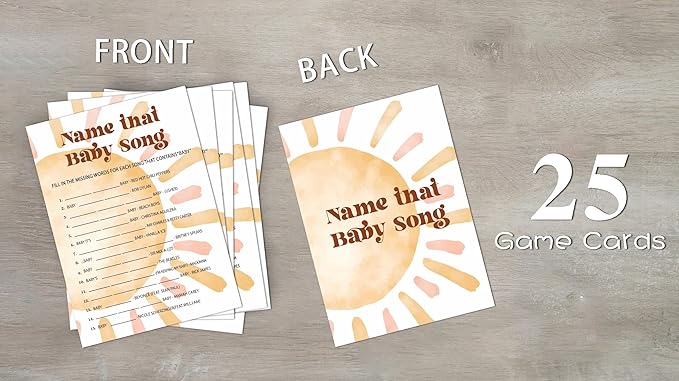 Baby Shower Games for Boy - Boho Sun Name That Song Game, Sunshine Here Comes The Son Gender Reveal - Set of 25 Cards (Bohosun008)