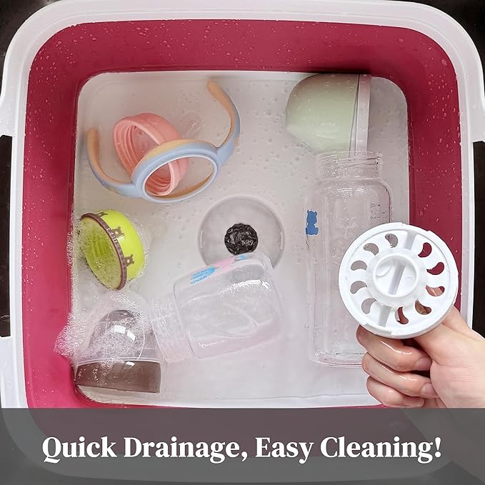 Collapsible Dish Basin, Wash Basin for Baby Bottles, Foldable Wash Tub for Kitchen, RV Camping Sink, Outdoor Kitchen, Sturdy & Easy to Clean (Magenta)