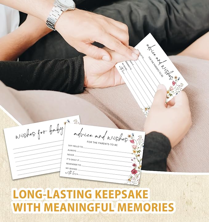 50Pcs Baby Shower Advice and Wishes Cards with Memory Guest Book – Sweet Messages for New Mom & Dad – Baby Shower Games, Party Decorations & Keepsake -A04