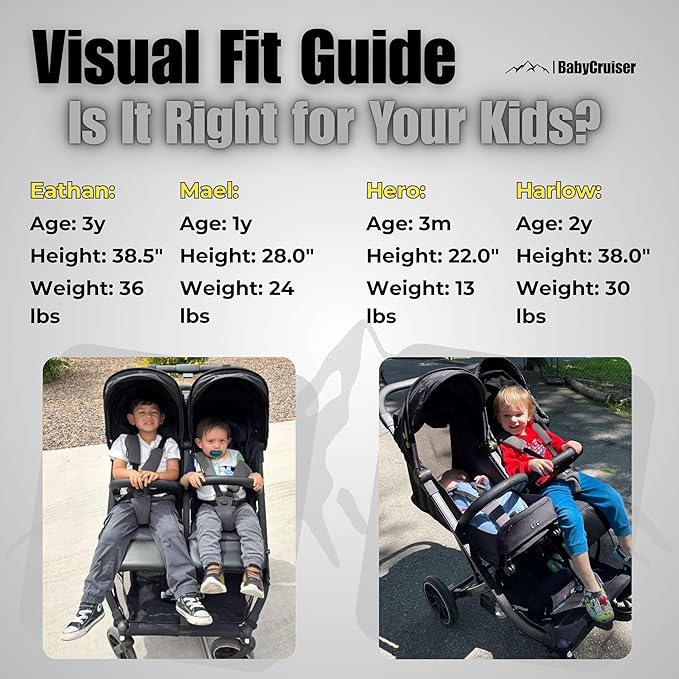 BabyCruiser Double Stroller Newborn and Toddler – Compact Side by Side Twin Stroller, Lightweight, Easy Maneuverability, Fits Standard Doors, Adjustable Settings from Birth up to 48.5 lbs per seat