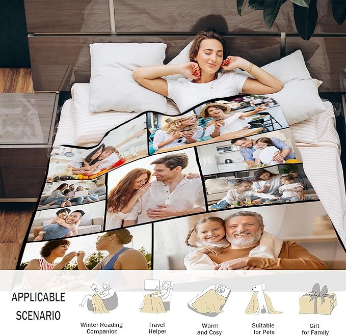 Custom Photo Blanket with Pictures - Personalized for Dad, Mom, and Friends