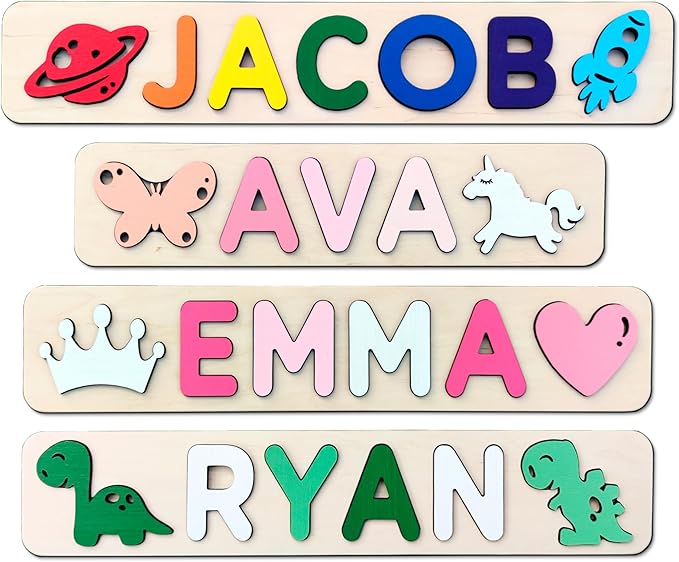Personalized Wooden Name Puzzle Baby Name Puzzle Customized Educational Toys for Toddler Sensory Toys 1st birthday Girl Gifts Custom Name Puzzle for Kids Personalized Baby
