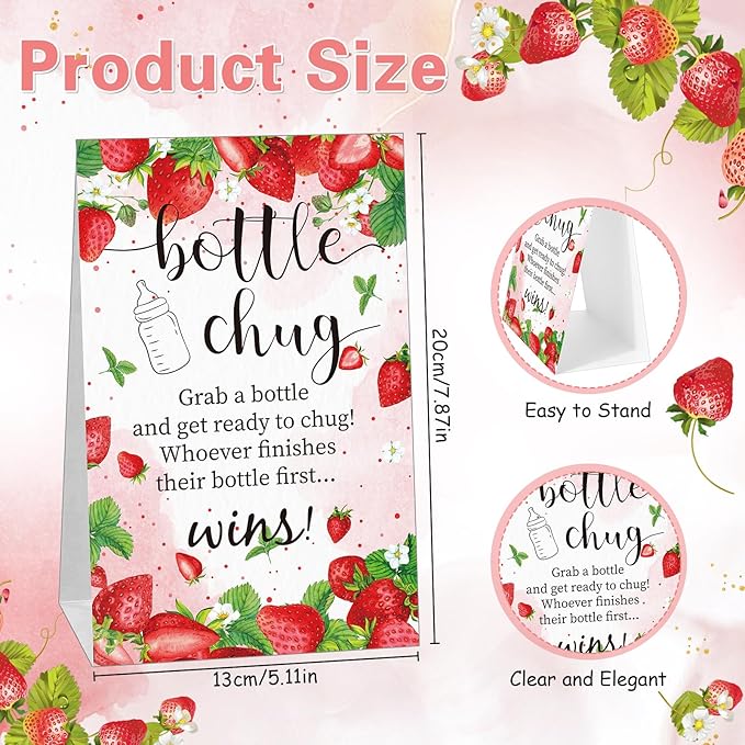 TrelaCo Bottle Chug Baby Shower Game 20 Pcs Baby Bottles Shower Favor with 1 Strawberry Theme Sign for Gender Reveal Party Supplies Gifts(Pink)