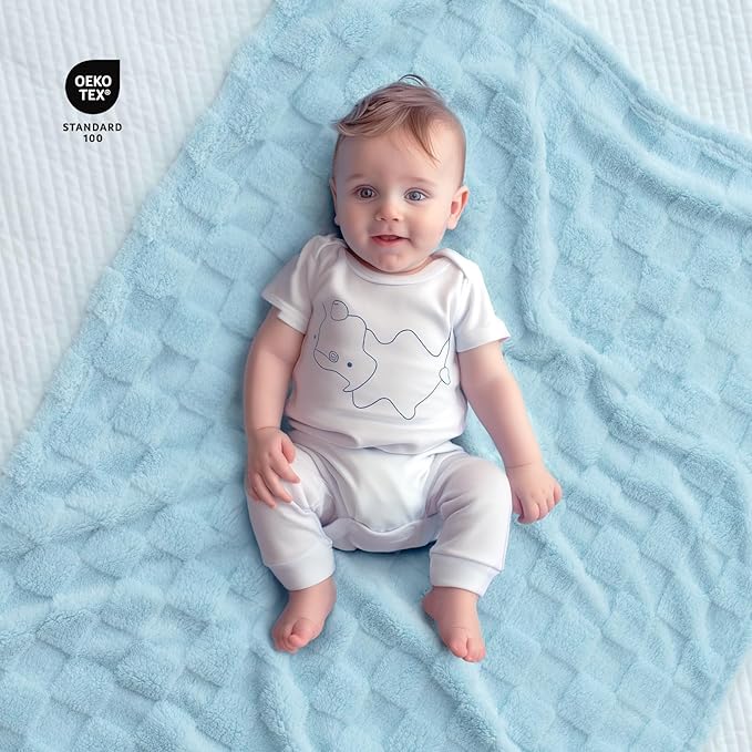 Checkered Baby Blankets Double-Sided Fleece Plush Toddler Blankets for Boys Girls, Lightweight Soft Cozy and Warm Newborn Receiving Throw for Bed, Crib, Couch, Sofa 30 x 40 Inches, Blue